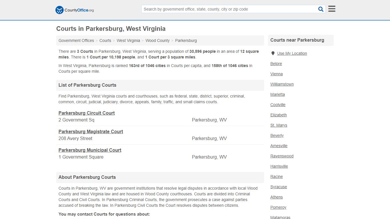 Courts - Parkersburg, WV (Court Records & Calendars) - County Office